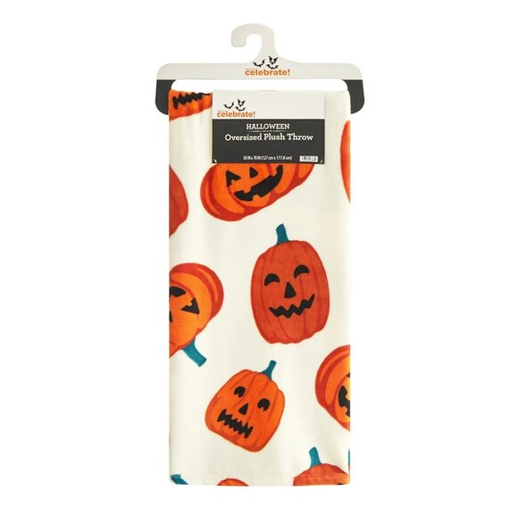 Way To Celebrate Halloween PUMPKIN Plush Throw Blanket 50" x 70" - Picture 1 of 7